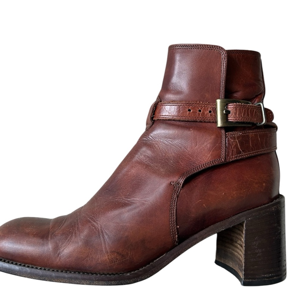 Joan & David Brown Leather Heeled Ankle Boots Italy Buckle Strap EU 40.5 Chelsea - Picture 4 of 14